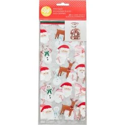 Outlet ✨ Wilton Clear Santa Claus Reindeer And Snowman ❤️ Christmas Treat Bags And Ties 20 Ct. 😀